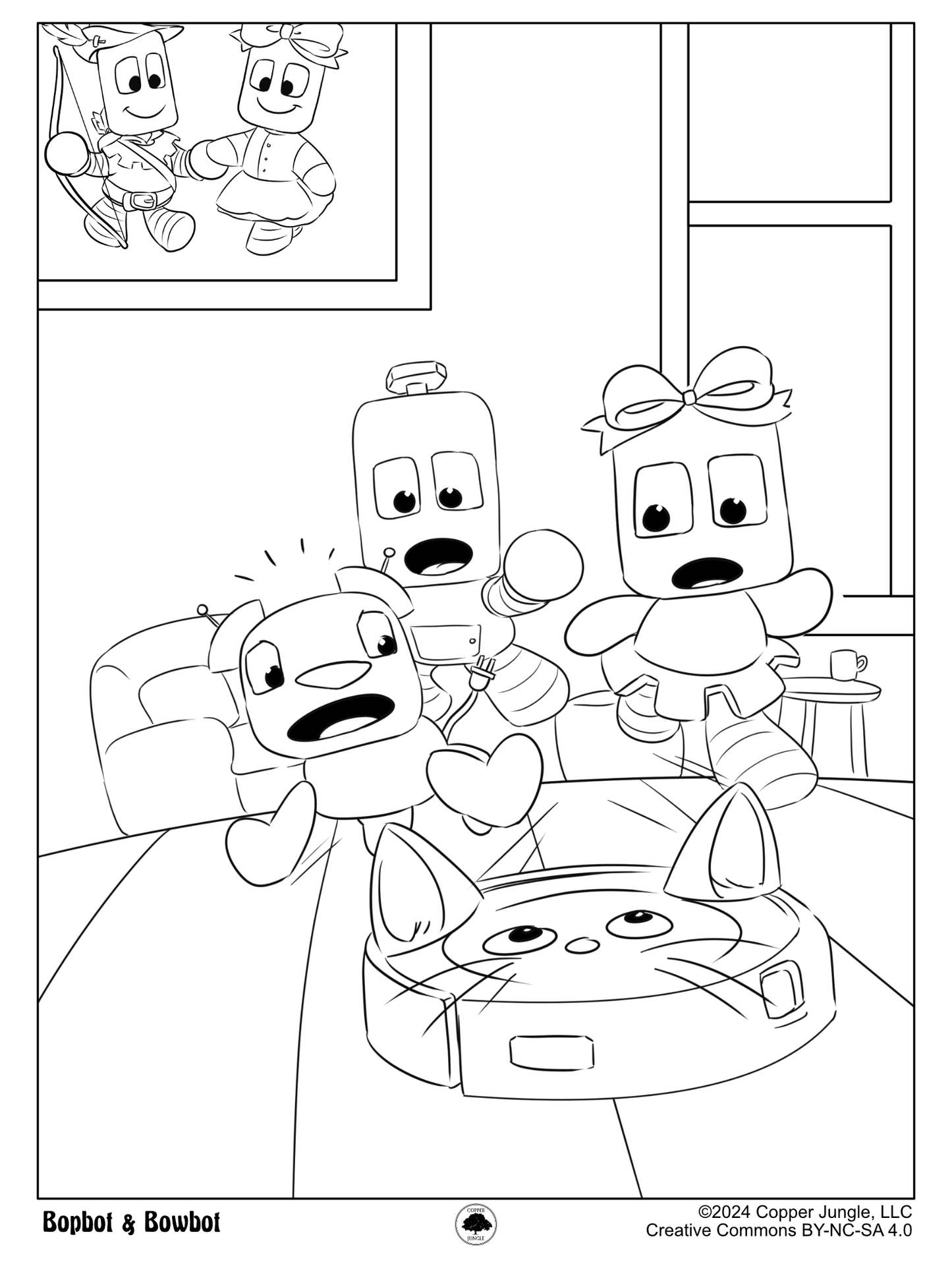 Bopbot and Bowbot Cat Coloring Page