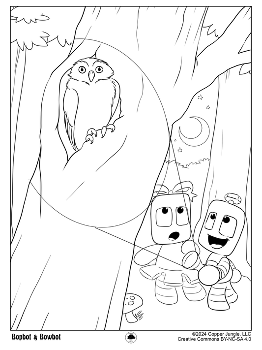 Bopbot and Bowbot Owl Coloring Page