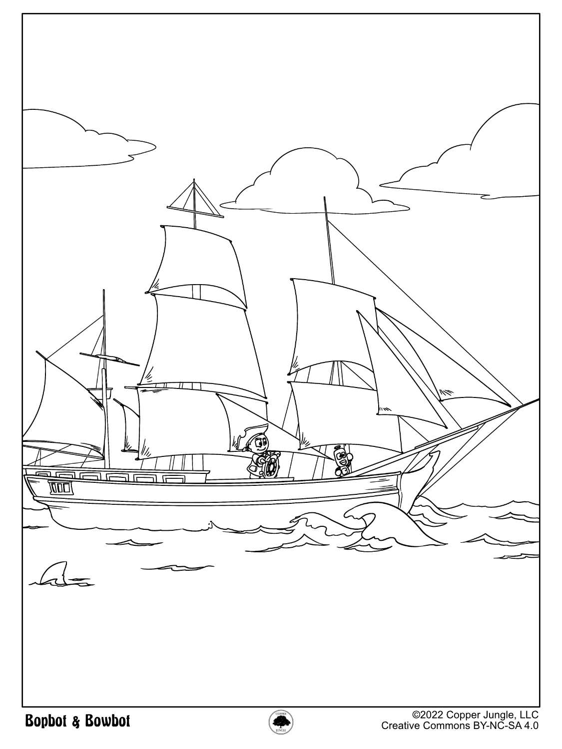 Pirate Ship Coloring Page - Bopbot & Bowbot Treasure Island