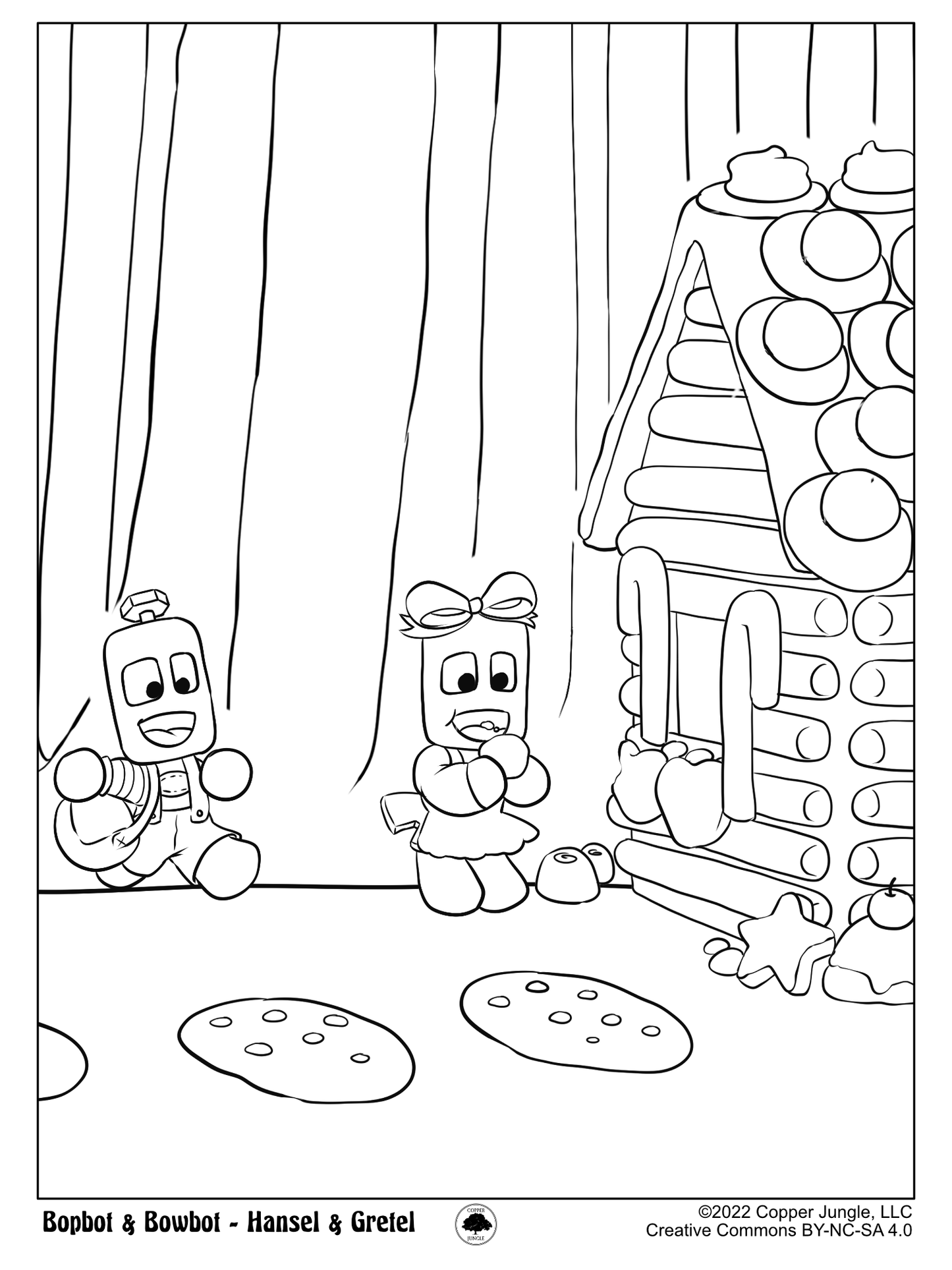Gingerbread House Coloring Page - Bopbot & Bowbot Hansel and Gretel