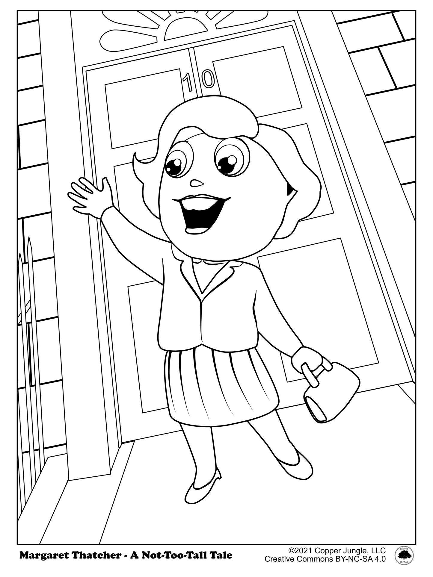 Margaret Thatcher on Downing Street Coloring Page